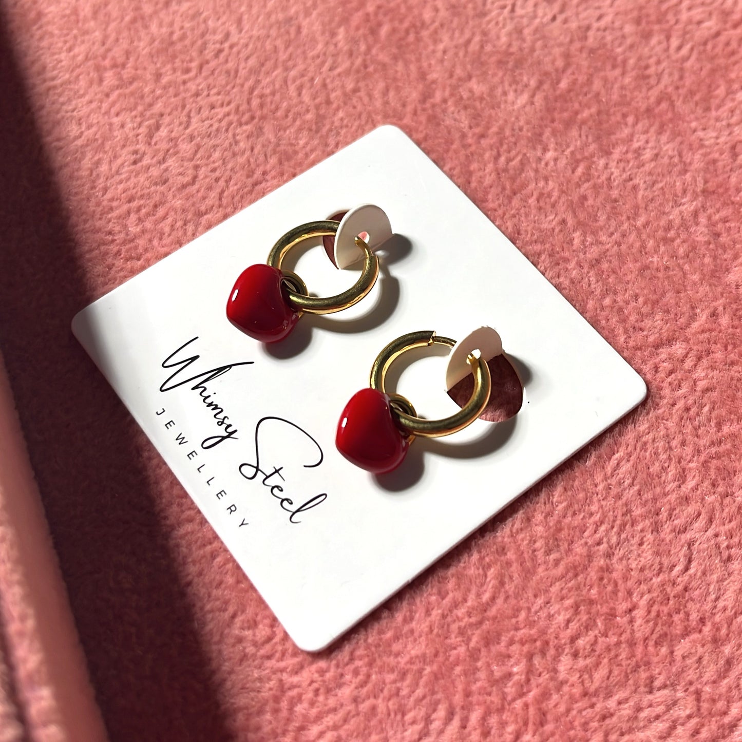 Dainty Red Heart Hoop Earrings