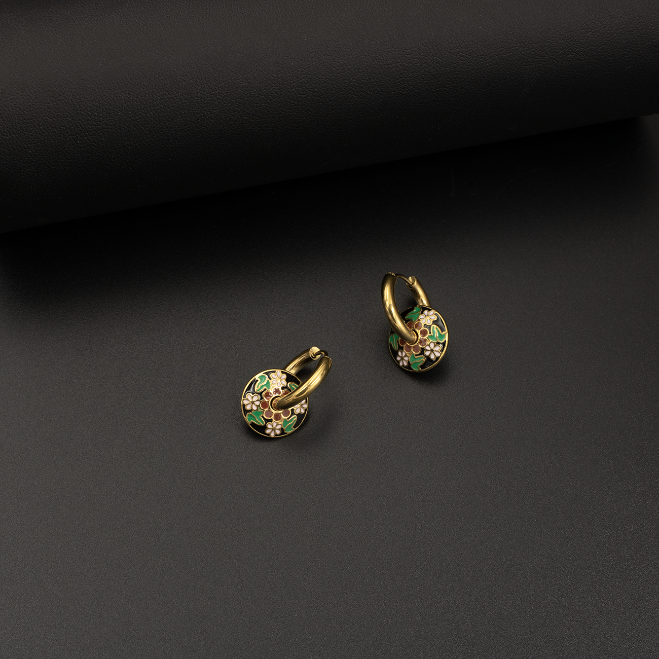 Floral Enamelled Hoop Earrings