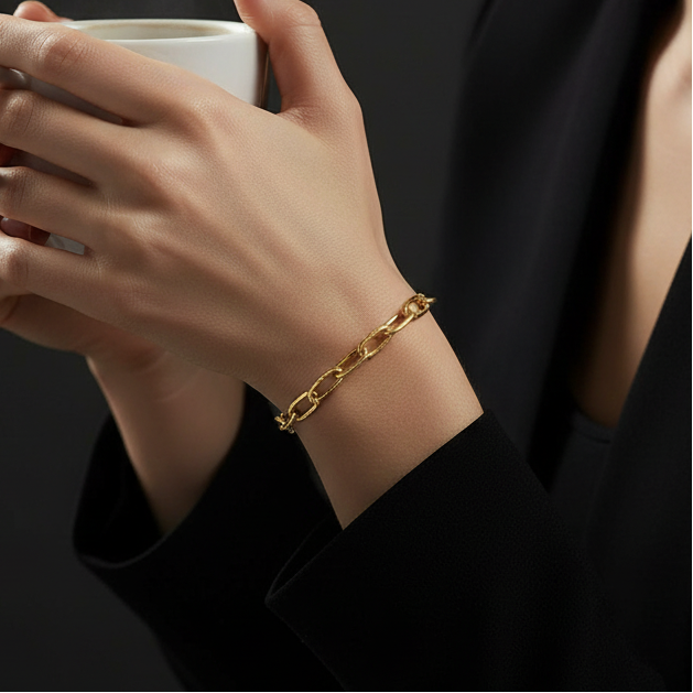 Gold Textured Paperclip Link Bracelet