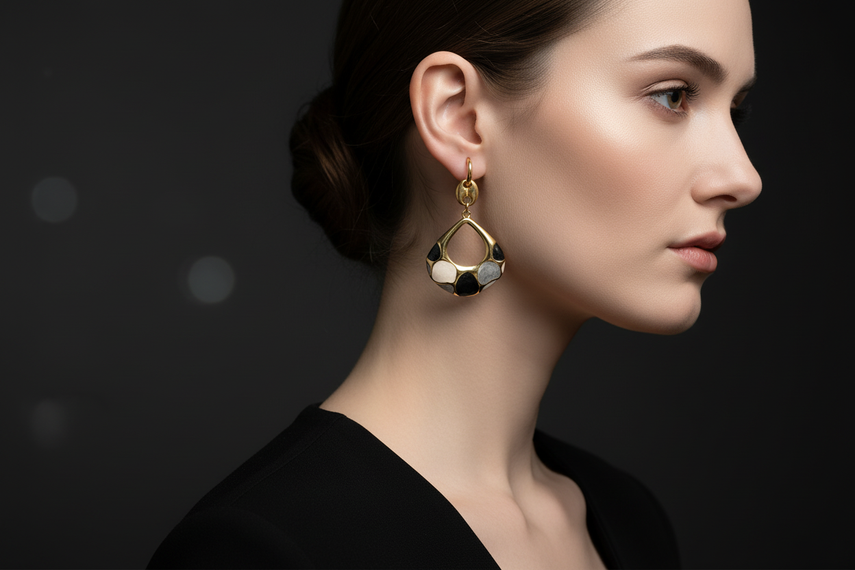 Enamel Inlay Pebble Earrings