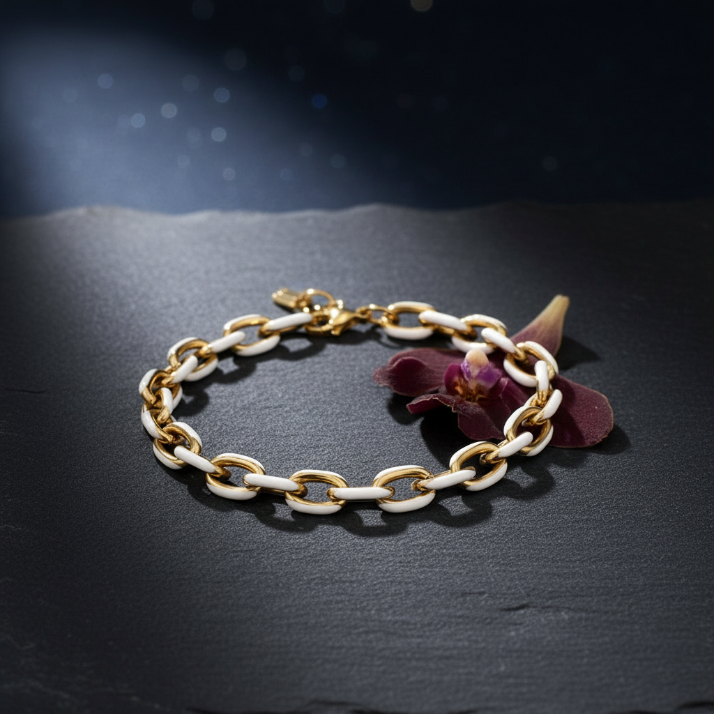 White Enamel Cable Link Bracelet