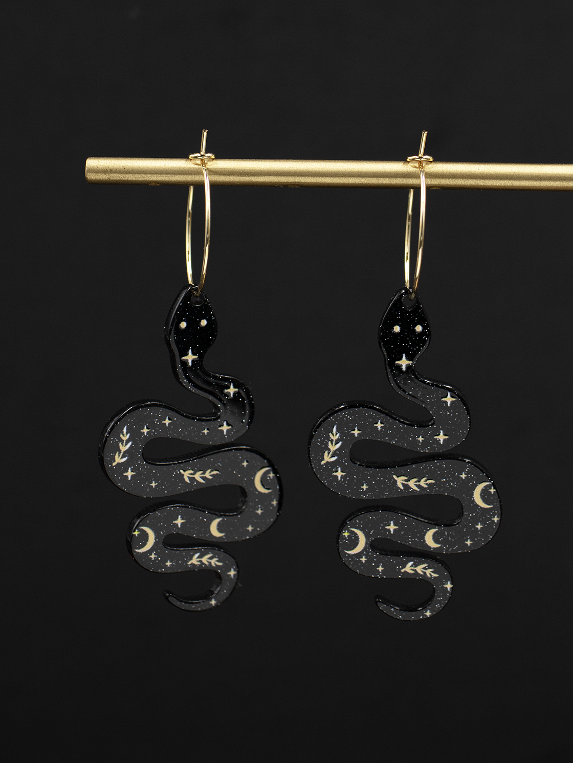 Black Celestial Snake Earrings