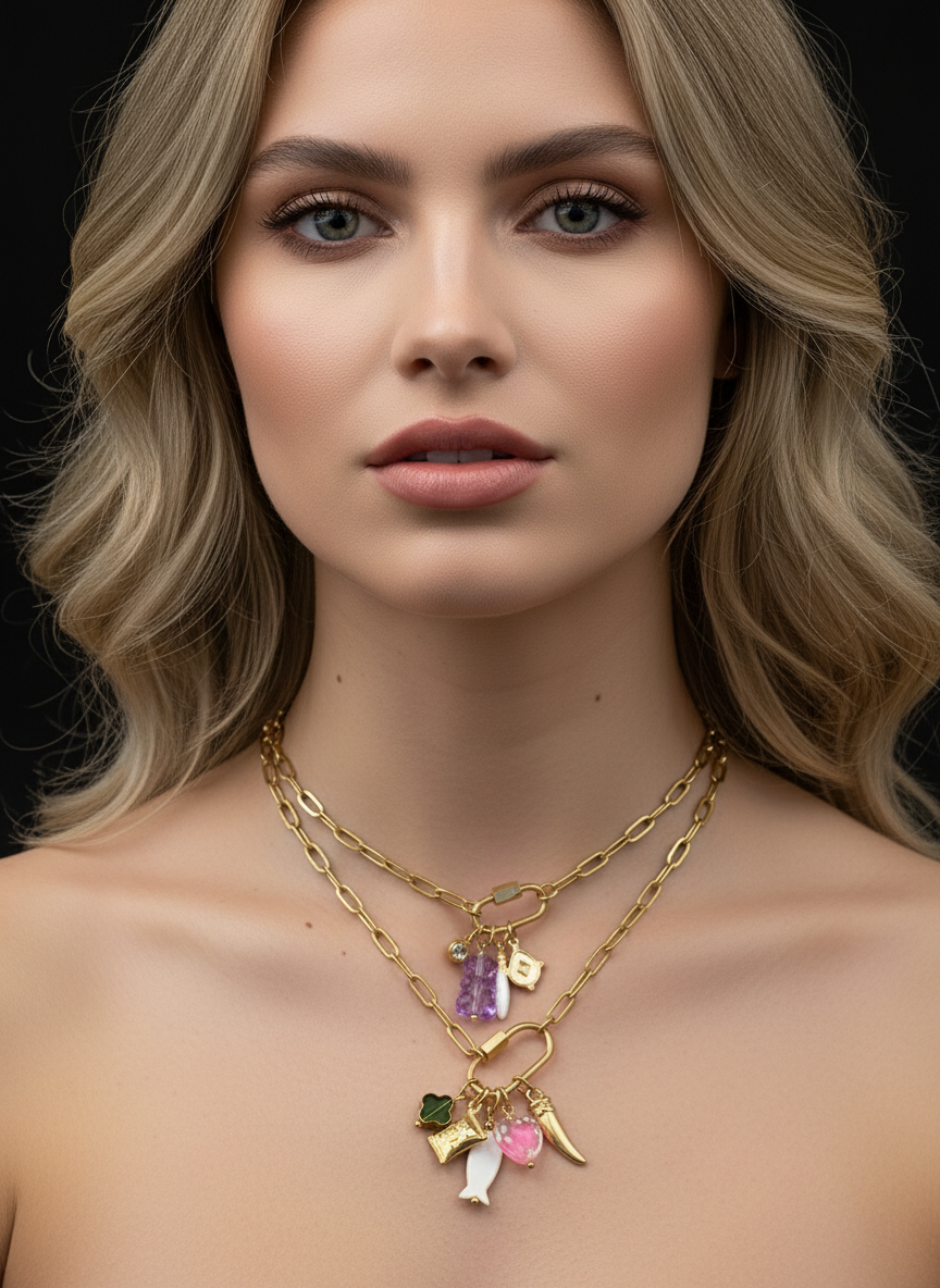 Gold Paperclip Chain with Carabiner