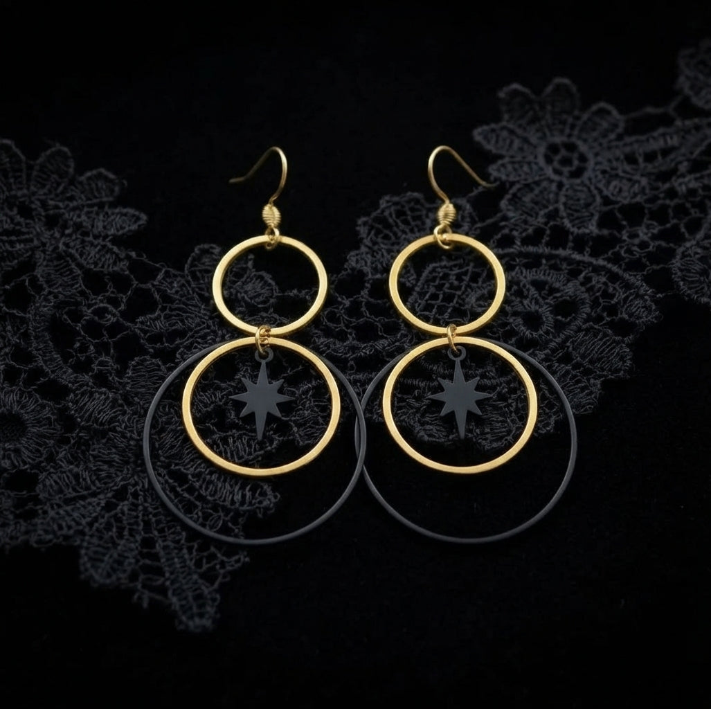 Black and Gold Celestial Hoops