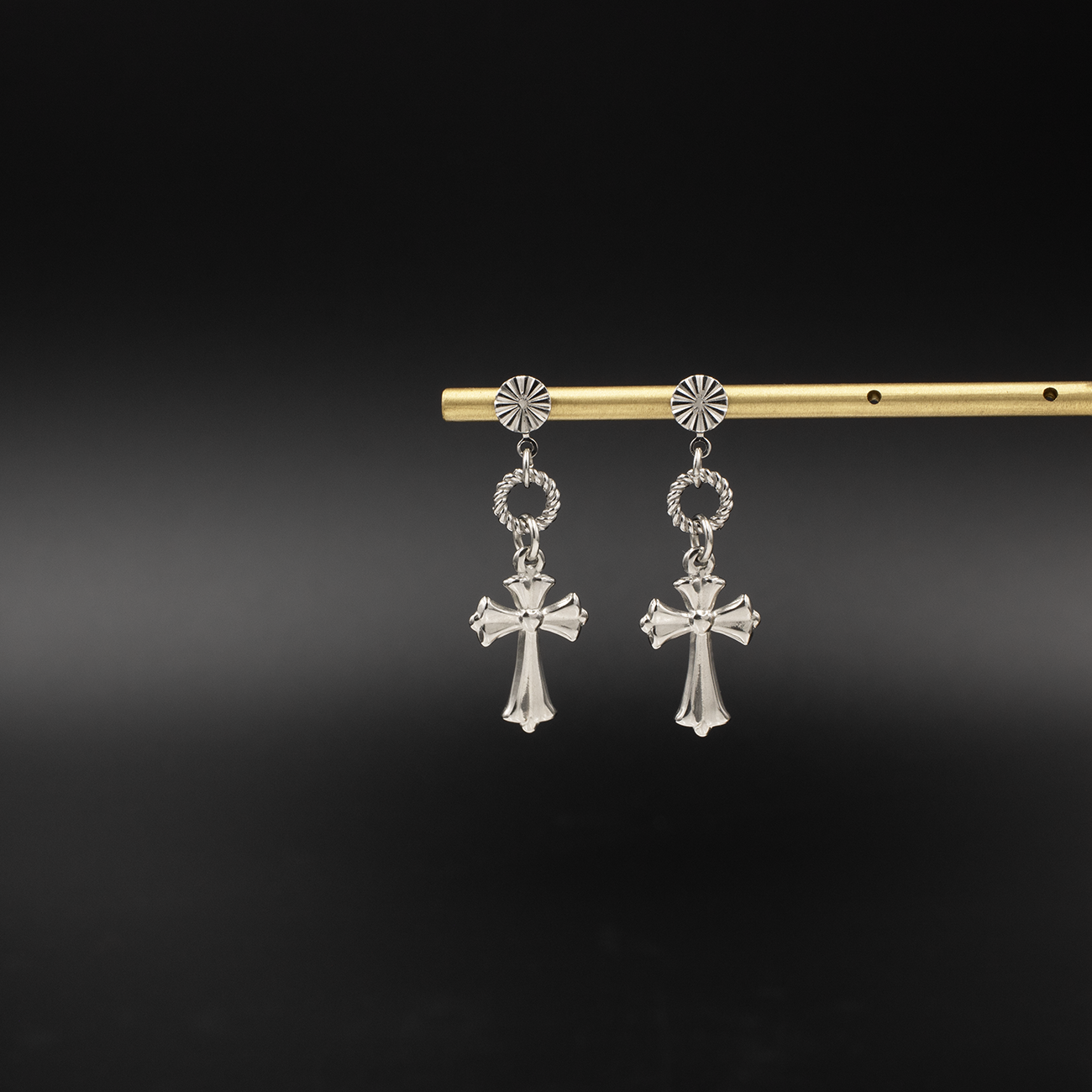 Steel Cross Drop Earrings