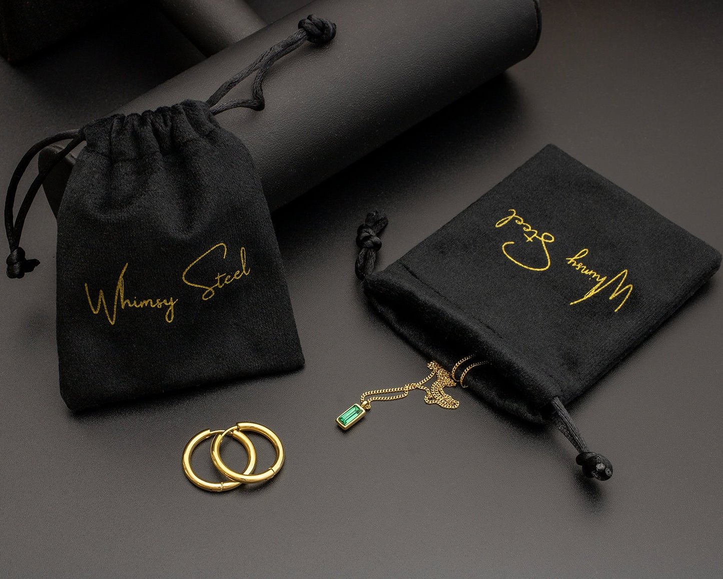 Gold Plated Paperclip Chain Moon and Clover Necklace