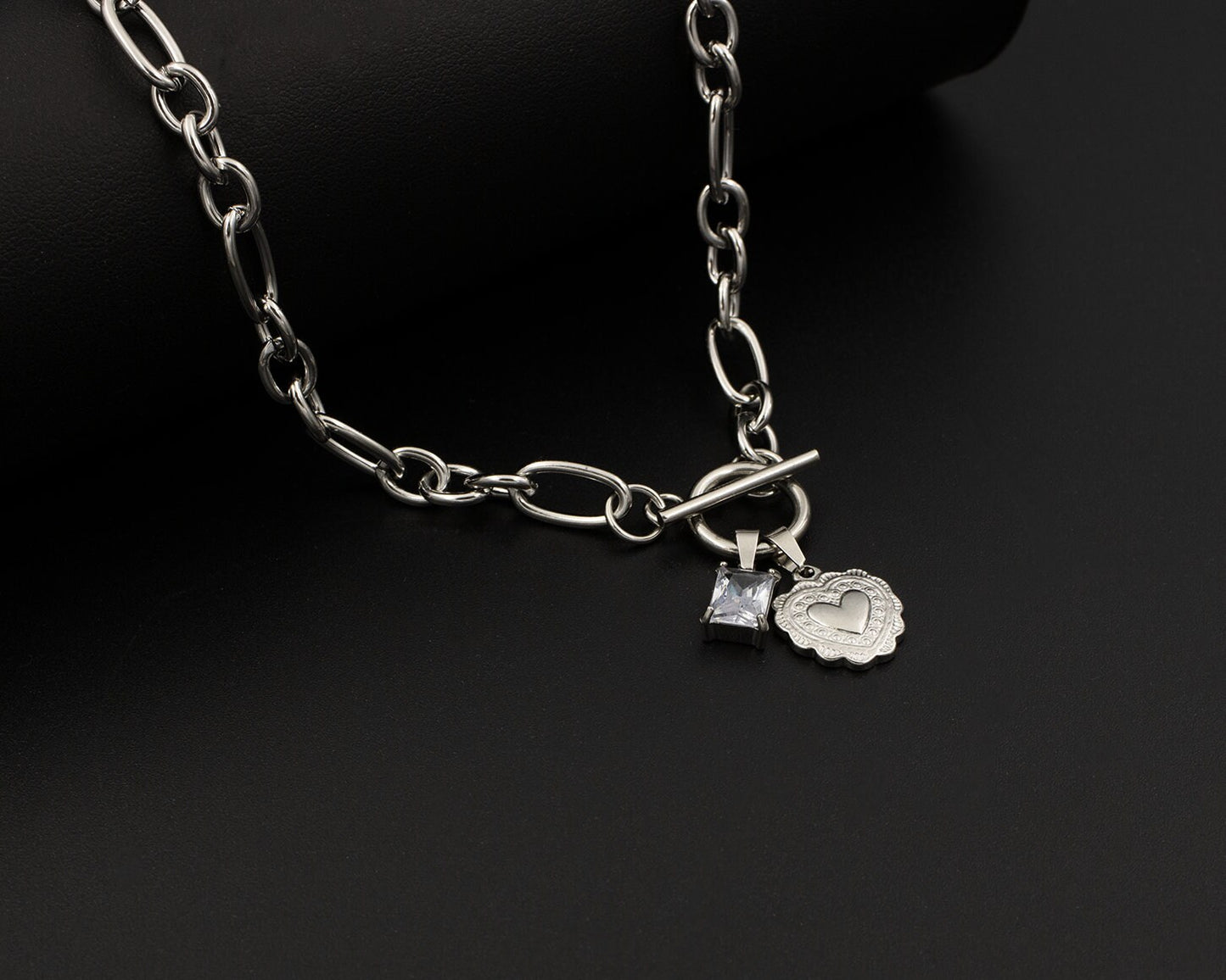 Silver Heart Toggle Clasp Necklace