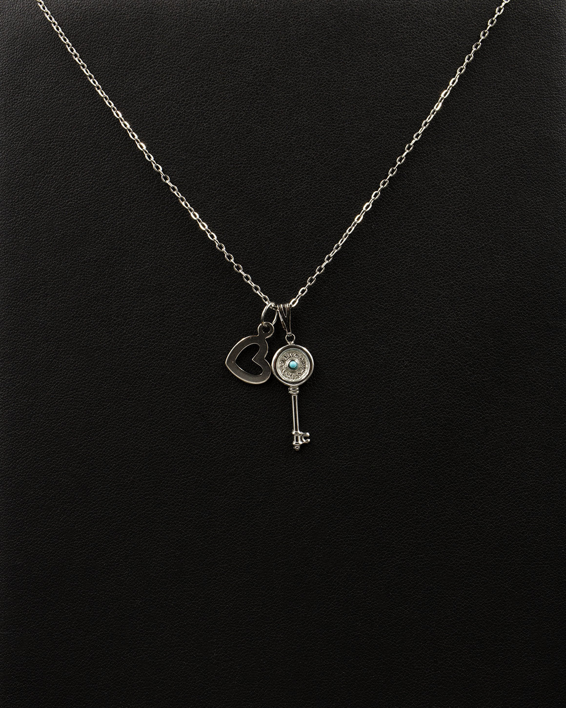 Delicate Silver Chain with Key and Heart Pendant