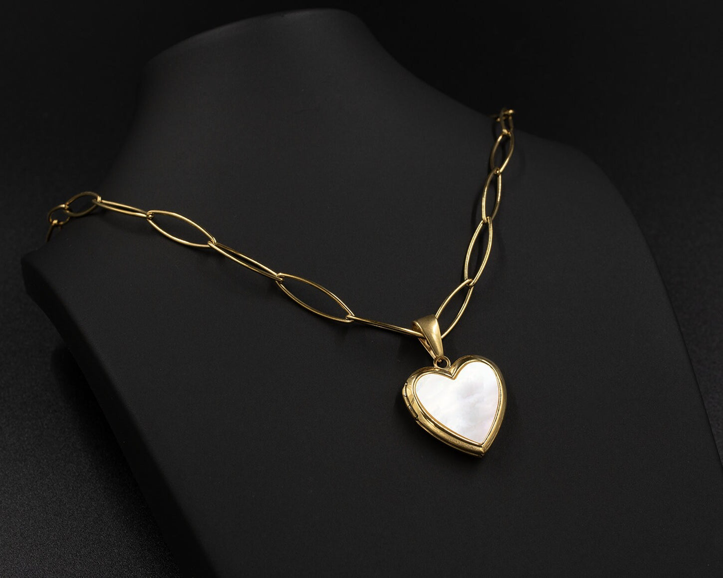 Gold Mother of Pearl Heart Locket Necklace