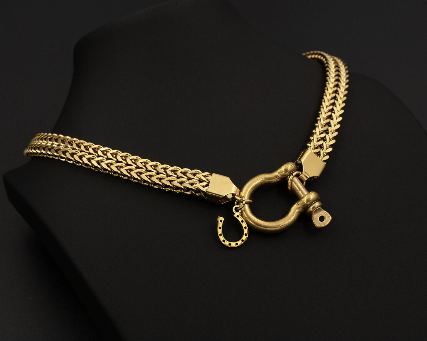 Gold Lucky Horseshoe Shackle Choker Necklace