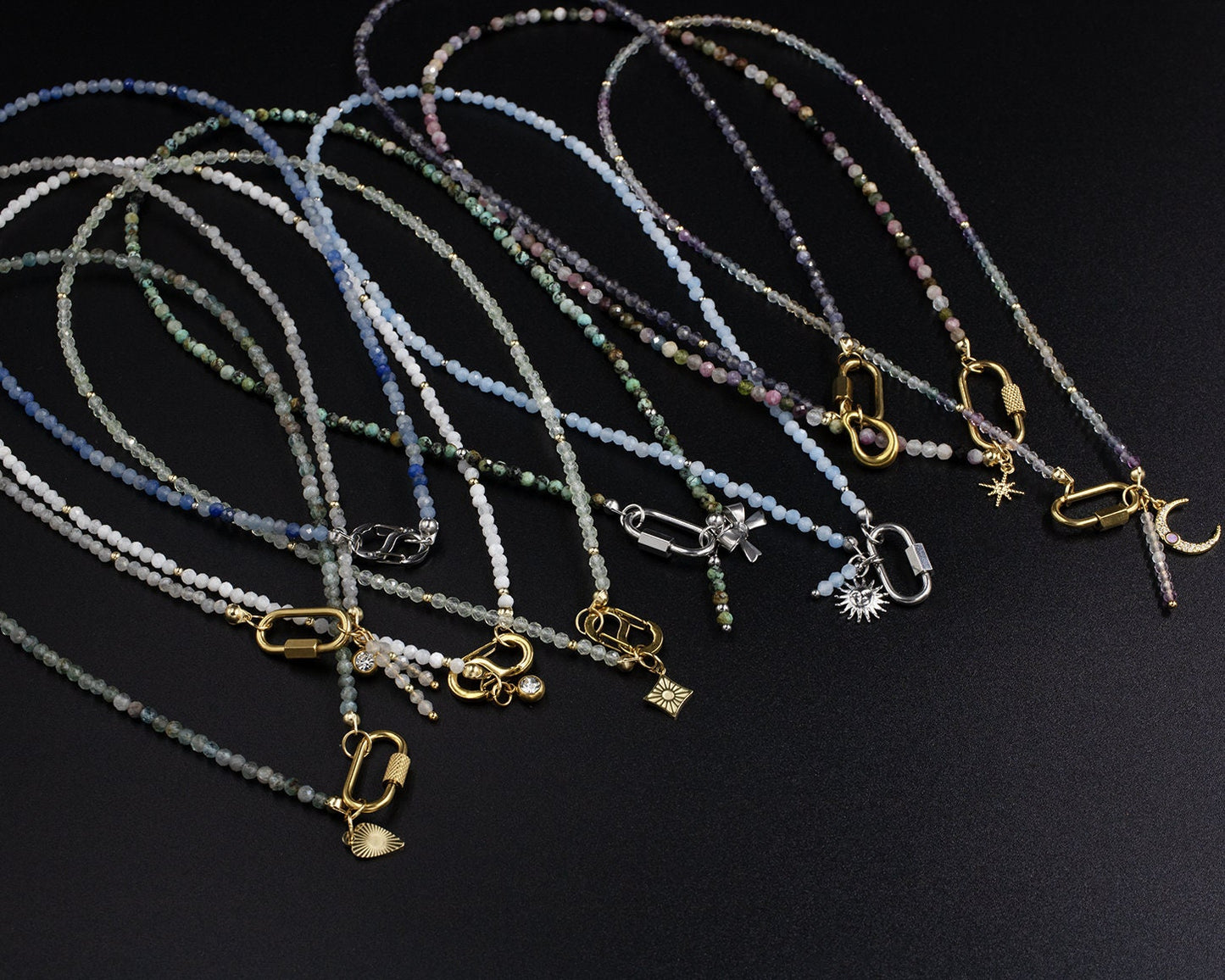 Delicate Prehnite Gemstone Carabiner Necklace