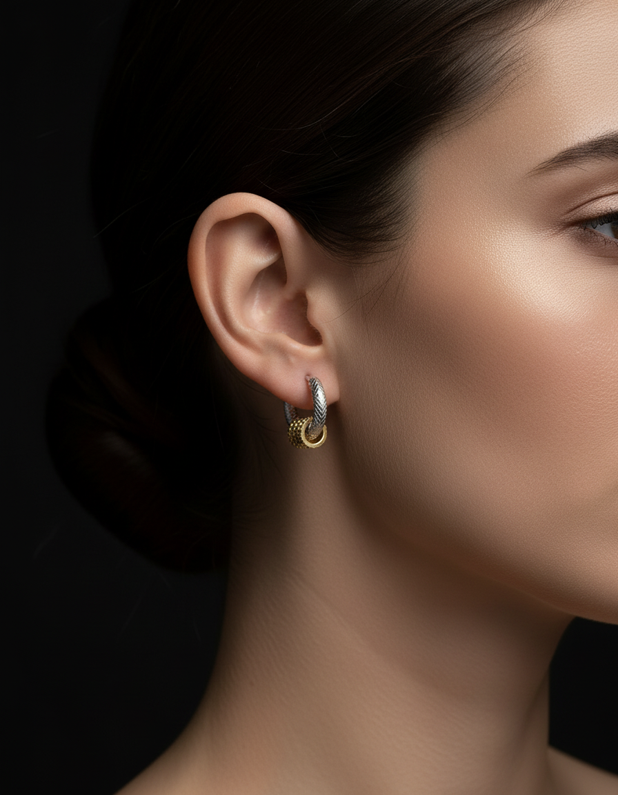 Mixed Metal Small Textured Hoop Earrings