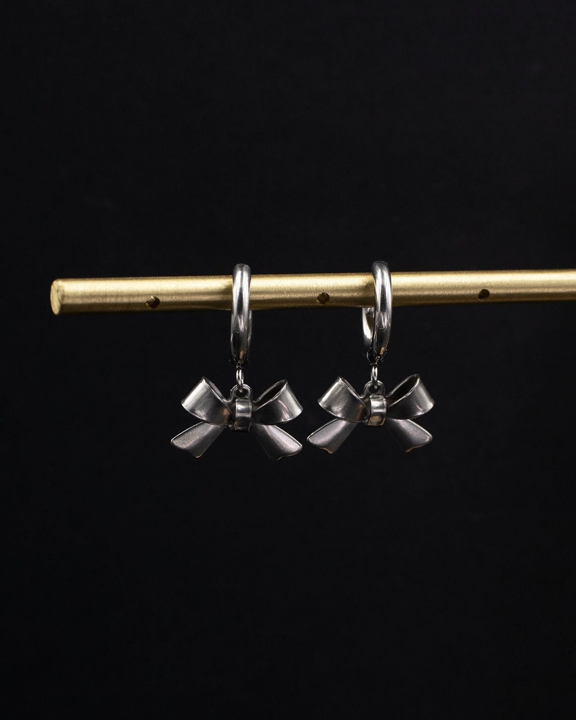 Silver Hoop Bowknot Earrings