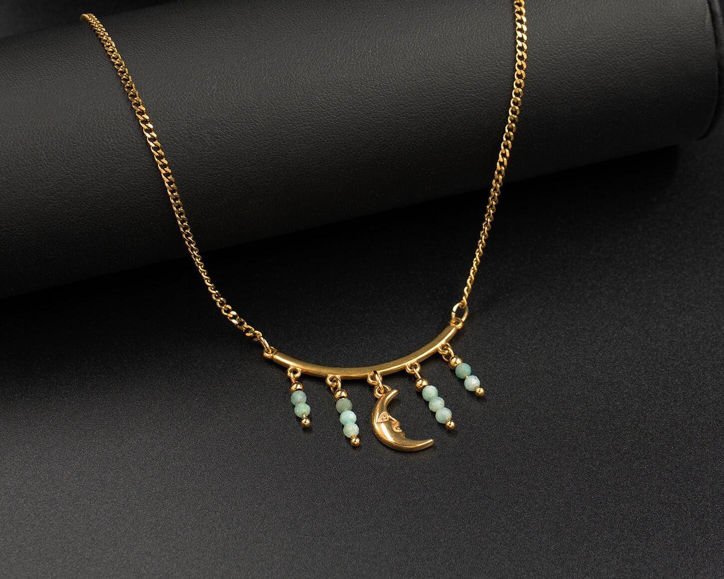 Crescent Moon Necklace with Amazonite Gemstone