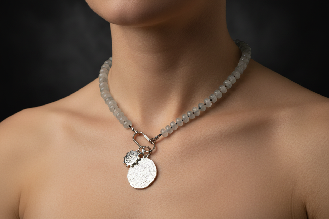 Foggy Blue Hand Knotted Jade Necklace