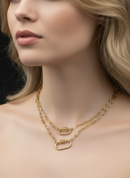 Gold Paperclip Chain with Carabiner