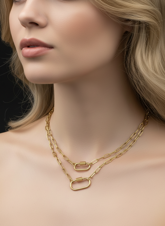 Gold Paperclip Chain with Carabiner