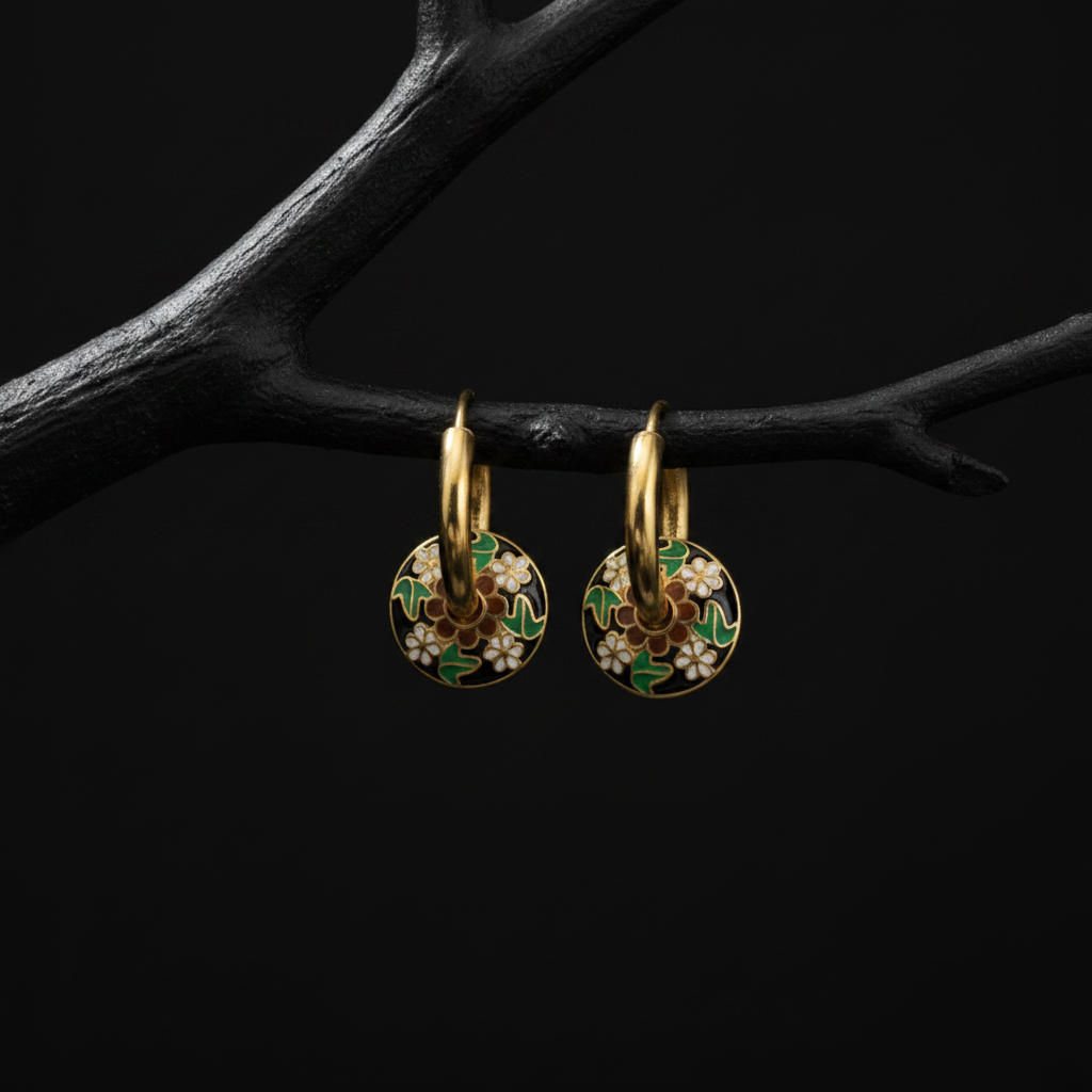 Floral Enamelled Hoop Earrings
