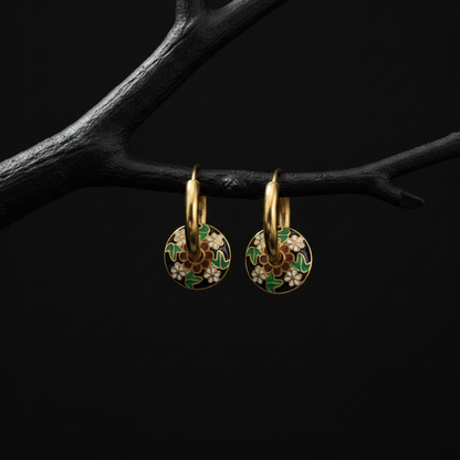 Floral Enamelled Hoop Earrings