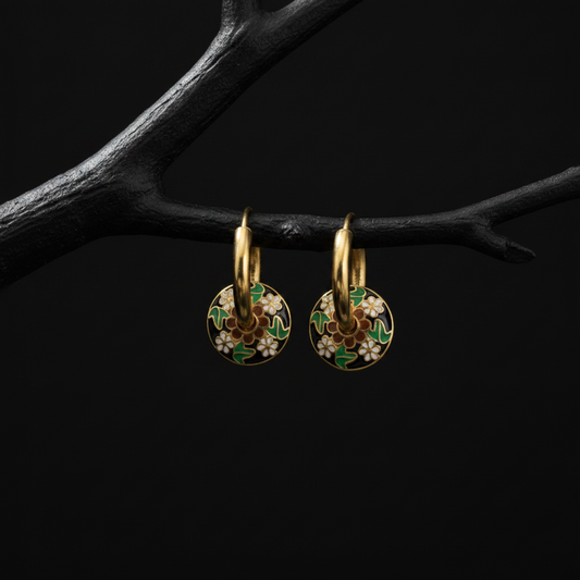Floral Enamelled Hoop Earrings