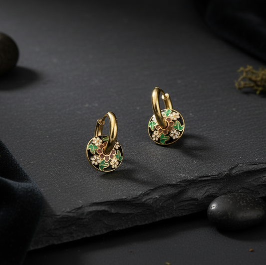 Floral Enamelled Hoop Earrings
