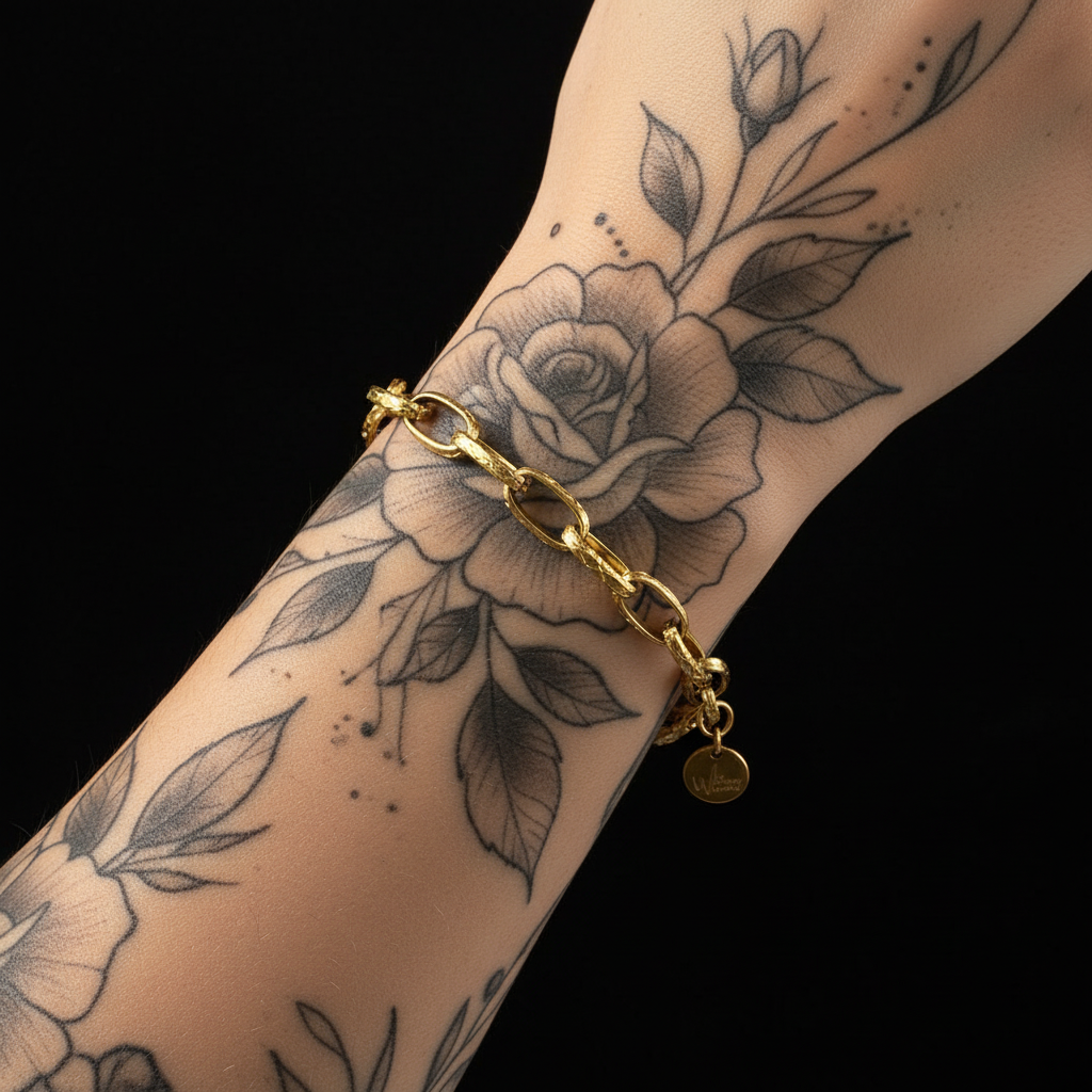 Gold Textured Links Bracelet