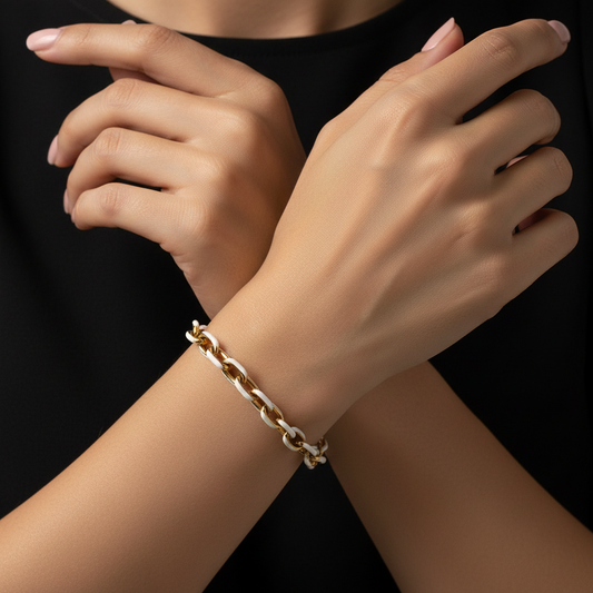 White Enamel Cable Link Bracelet