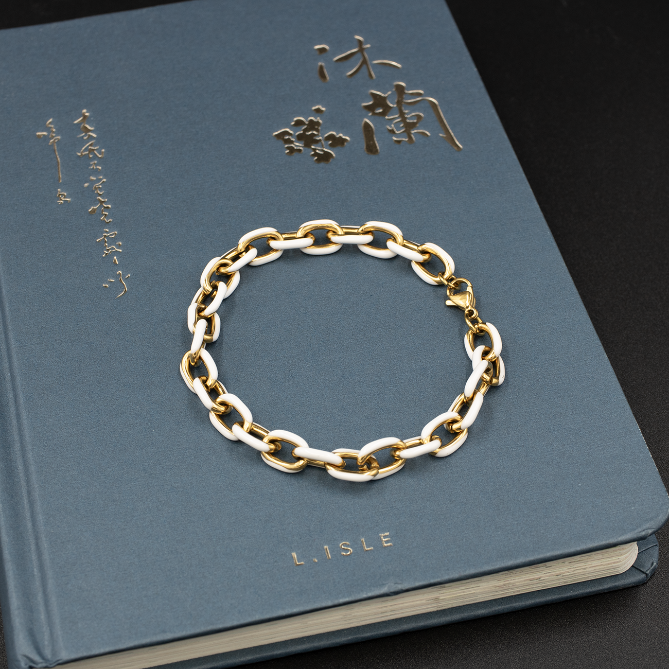 White Enamel Cable Link Bracelet