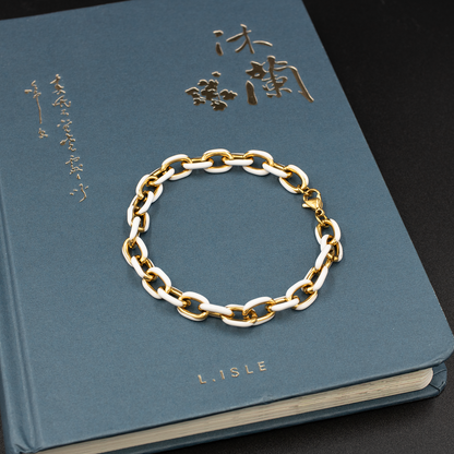 White Enamel Cable Link Bracelet