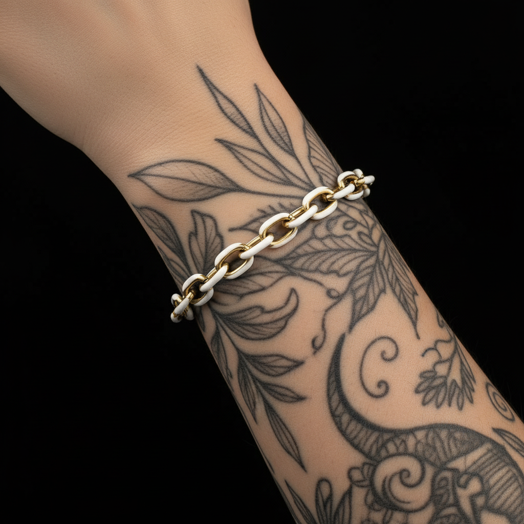 White Enamel Cable Link Bracelet