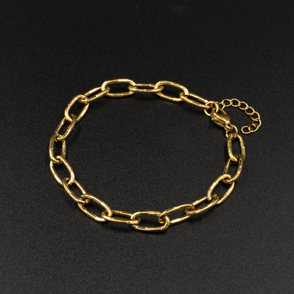 Gold Textured Paperclip Link Bracelet