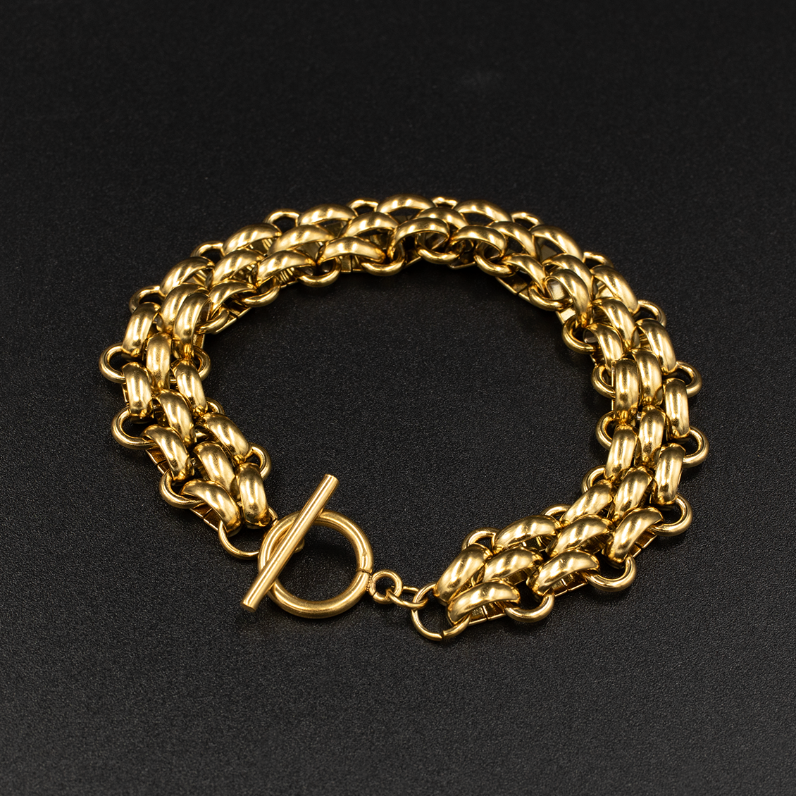 Gold Braided Bracelet with Toggle Clasp