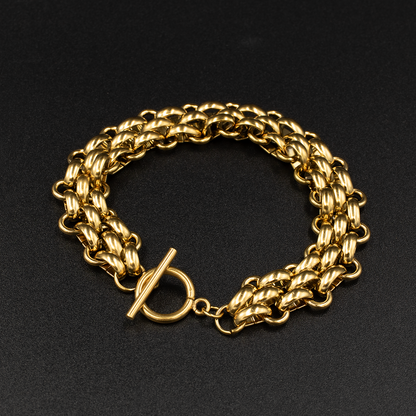 Gold Braided Bracelet with Toggle Clasp