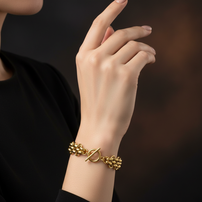 Gold Braided Bracelet with Toggle Clasp