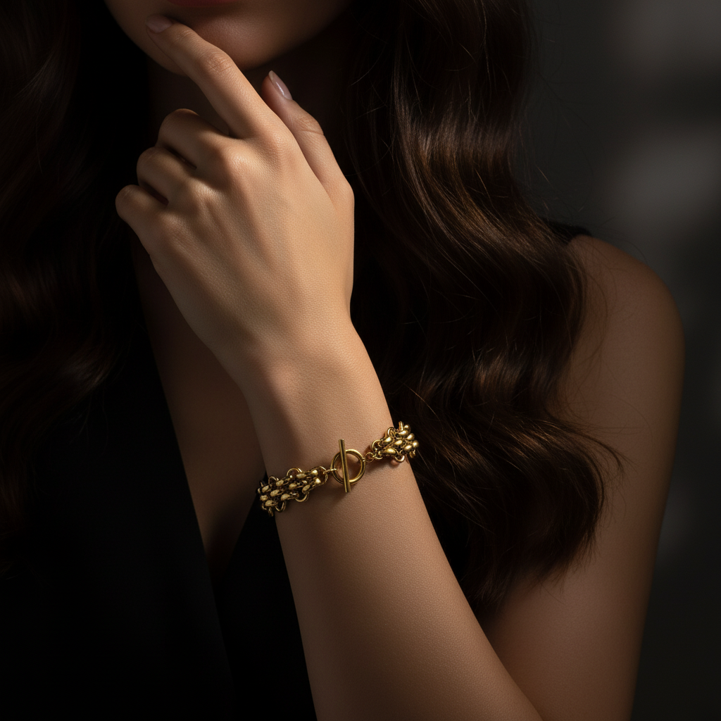 Gold Braided Bracelet with Toggle Clasp