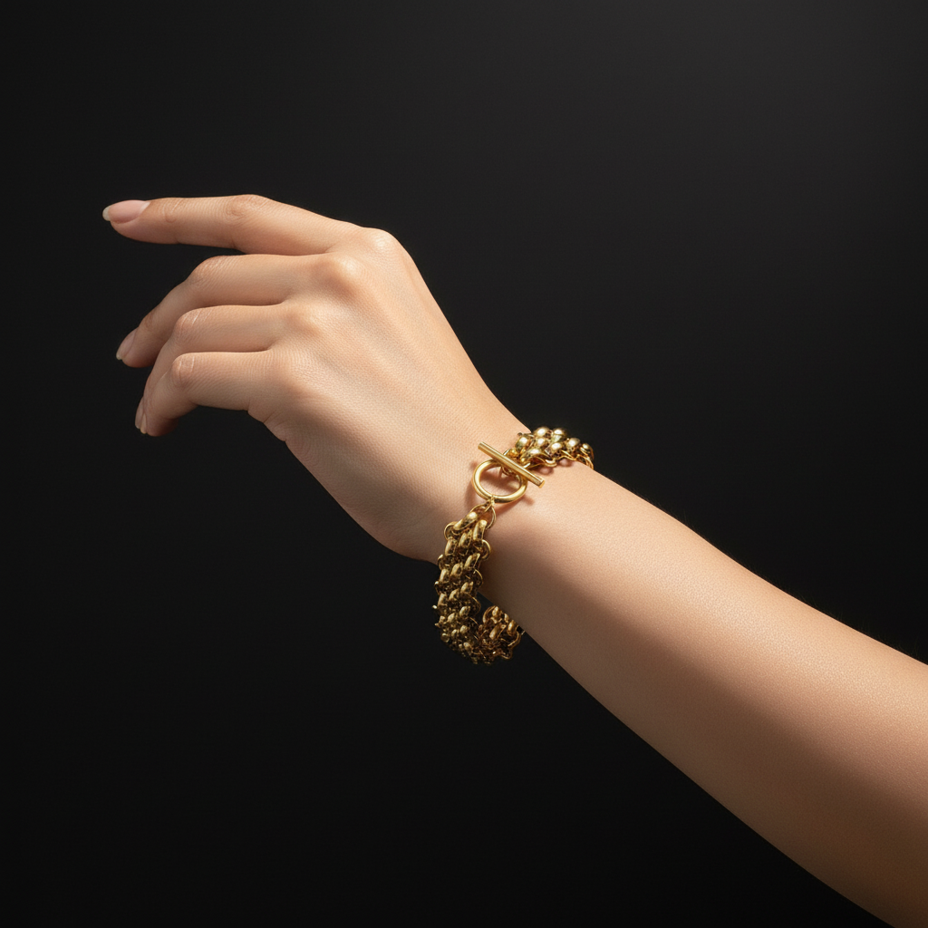 Gold Braided Bracelet with Toggle Clasp