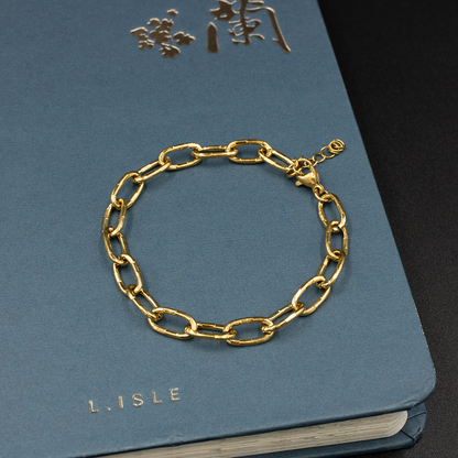 Gold Textured Paperclip Link Bracelet