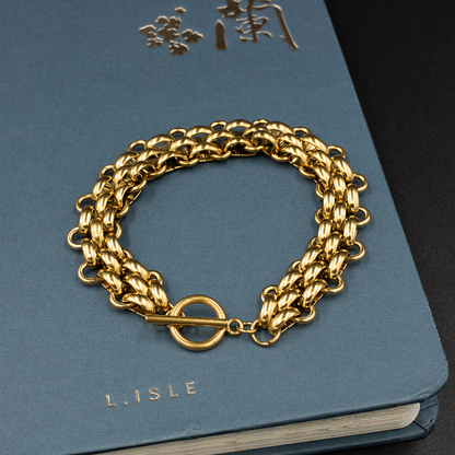 Gold Braided Bracelet with Toggle Clasp