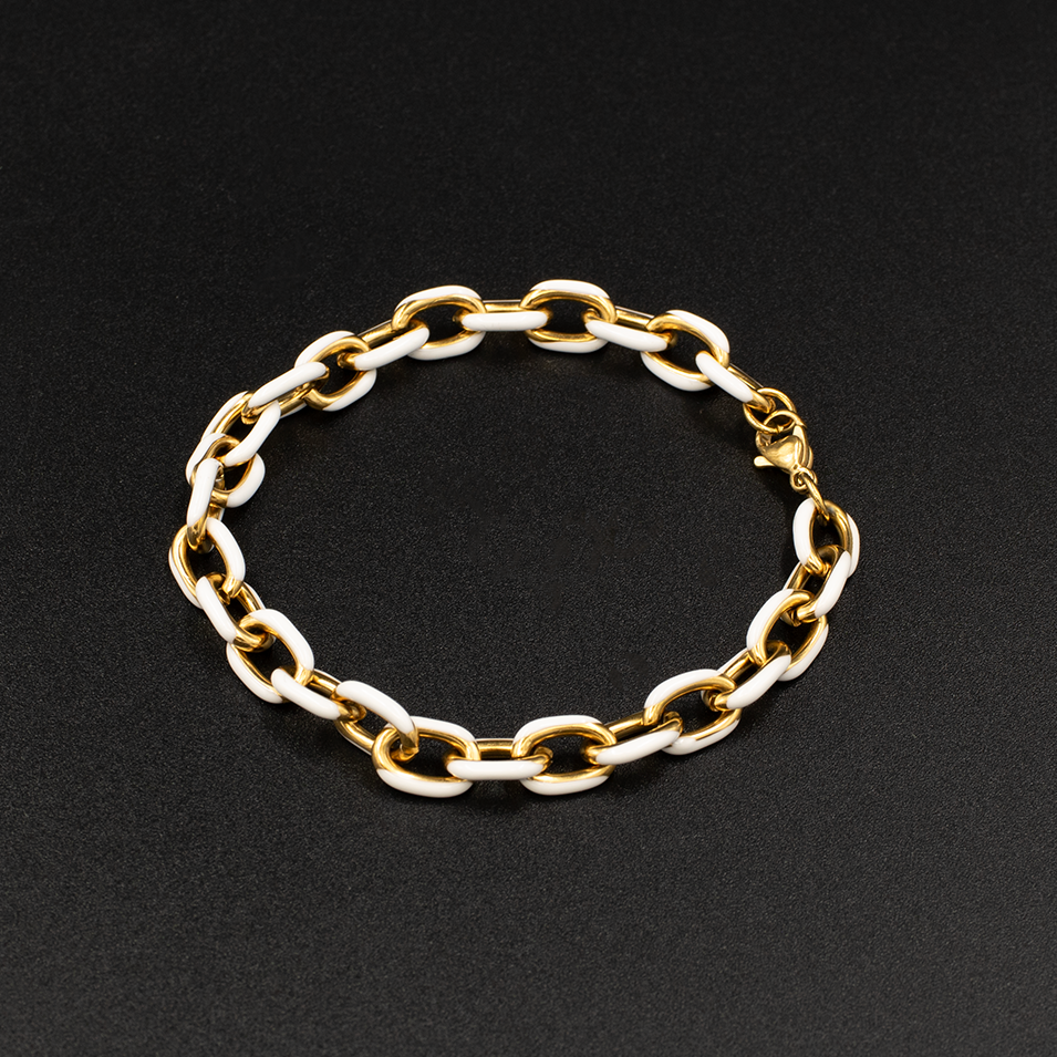 White Enamel Cable Link Bracelet