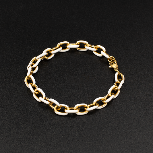 White Enamel Cable Link Bracelet
