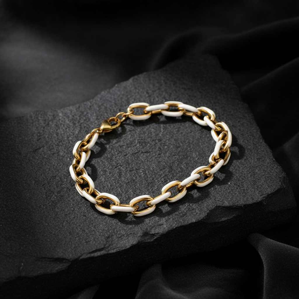 White Enamel Cable Link Bracelet