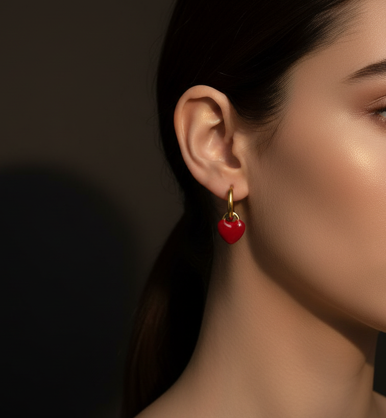 Dainty Red Heart Hoop Earrings