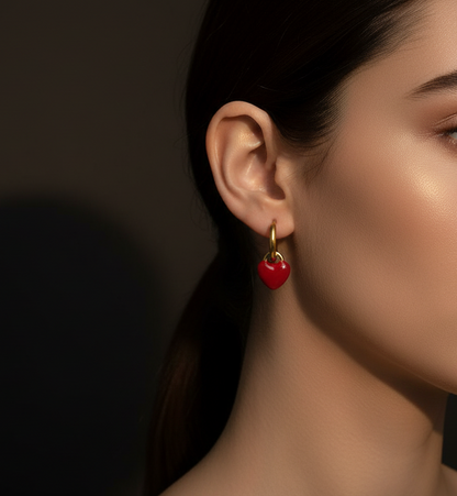 Dainty Red Heart Hoop Earrings