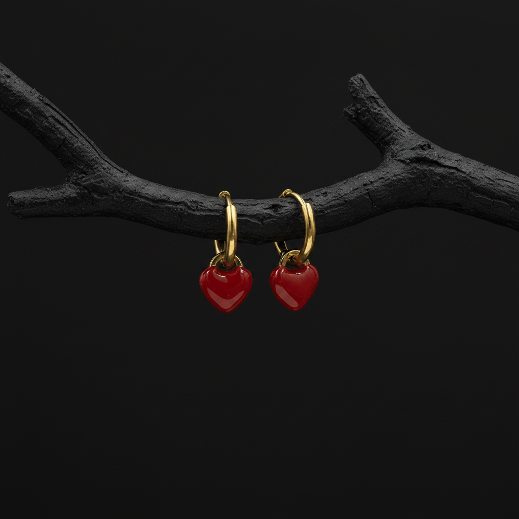 Dainty Red Heart Hoop Earrings
