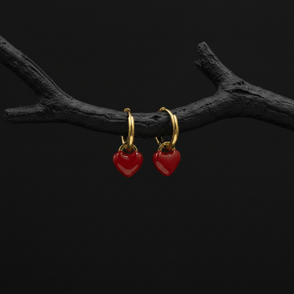 Dainty Red Heart Hoop Earrings
