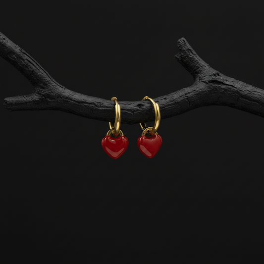 Dainty Red Heart Hoop Earrings