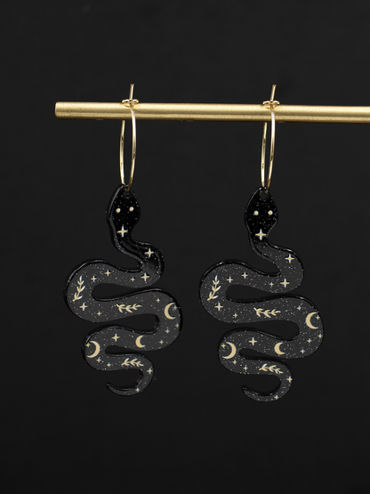 Black Celestial Snake Earrings