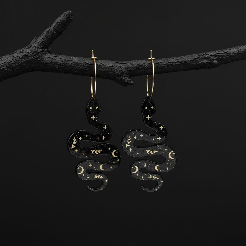Black Celestial Snake Earrings