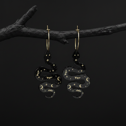 Black Celestial Snake Earrings