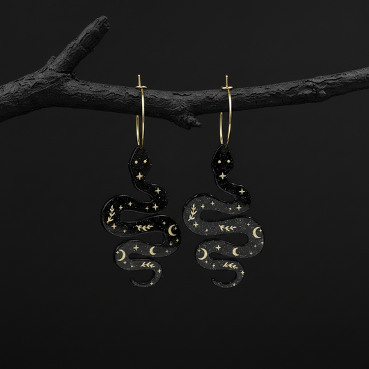 Black Celestial Snake Earrings